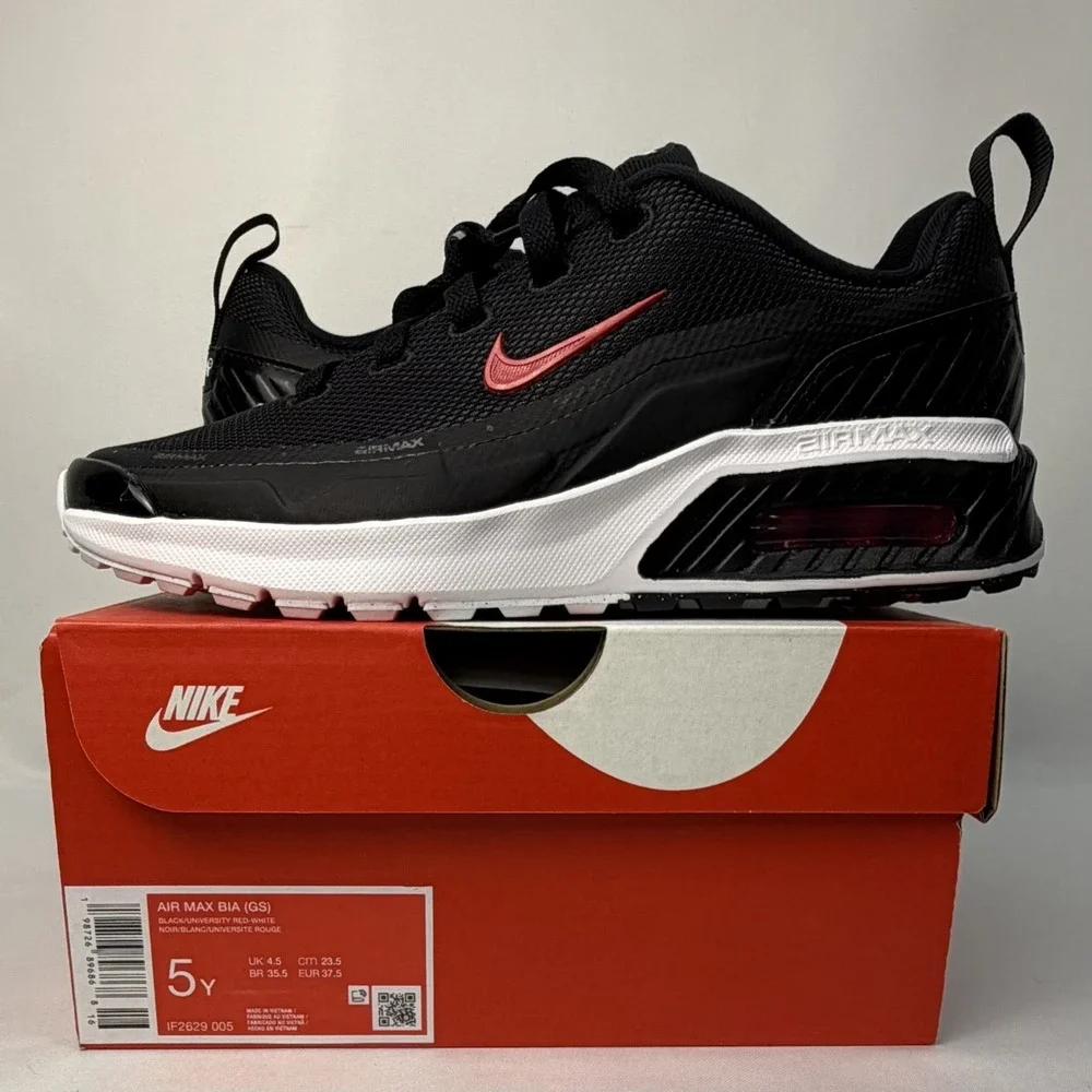 Nike Air Max Bia Sneaker Youth Size 5Y In Black/ University Red-White NIB